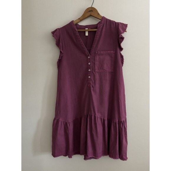 Anthropologie Pilcro Dress Sz S Plum Ruffle V-Neck Flounced Raspberry Tunic - Picture 3 of 14